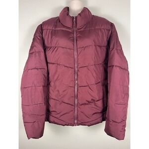 Cole Haan Burgundy Puffer Jacket Stand Collar Full Zip Women's Size XL
